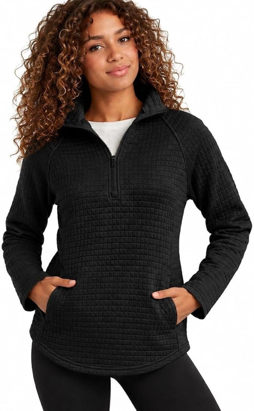Spyder Womens XL Black Grid Fleece Quarter Zip Pullover Quilted Outdoor